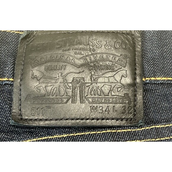 Mens Levis 511 Slim Fit Straight 34 X 32 Dark Wash Denim Jeans Black Label - Picture 4 of 8